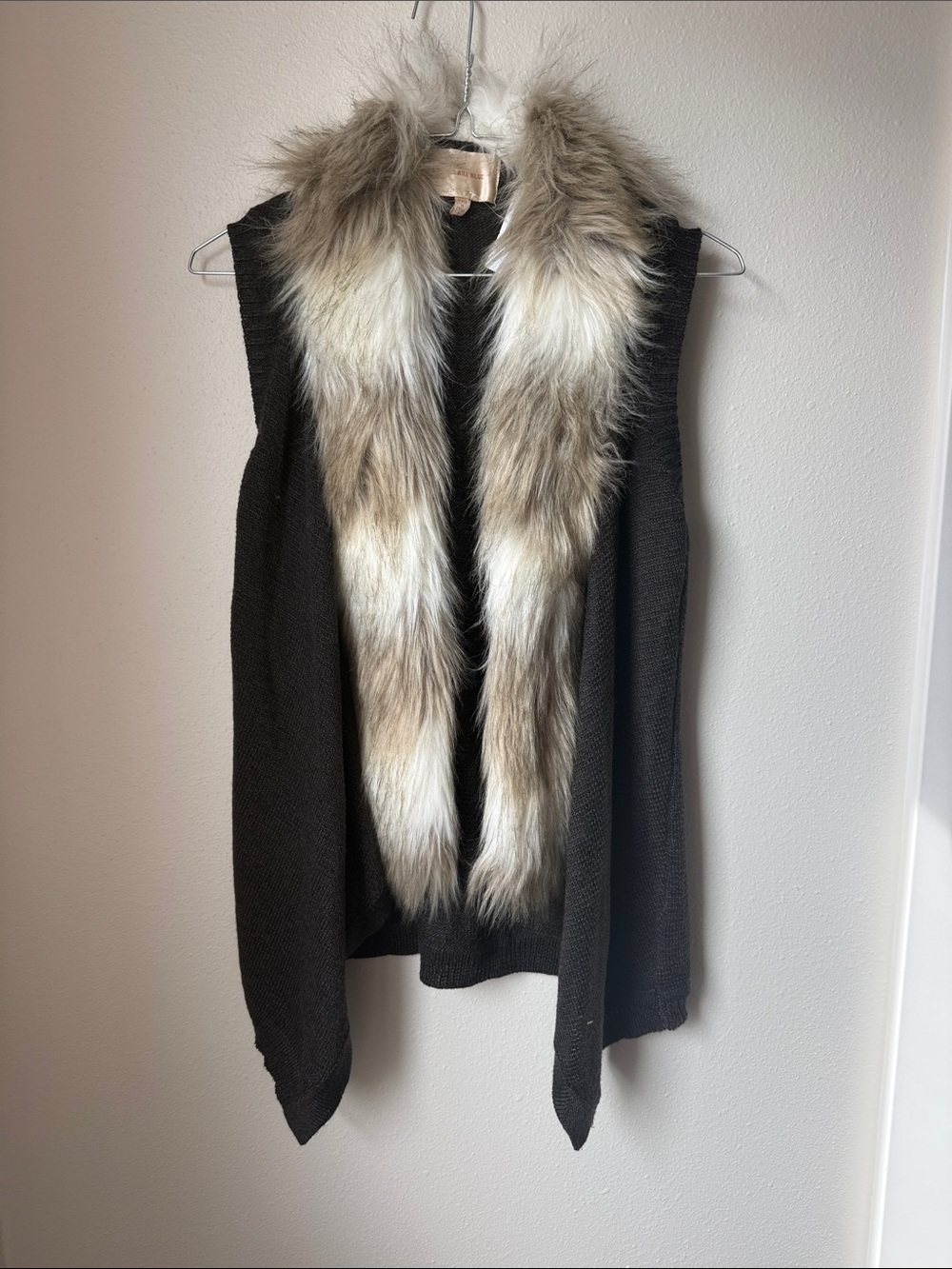 Faux Fur Trim Open Front Vest